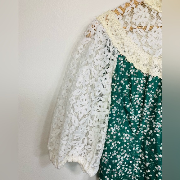 Vintage Princess Kaiulani Hawaii Maxi Green/White Lace Floral Dress Size 14 - Picture 4 of 10